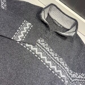 Daniele Blasi Mens Wool Sweater Large Fair Isle Dark Gray Pullover Button Preppy
